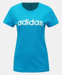 Modré dámské slim fit tričko s potiskem adidas CORE